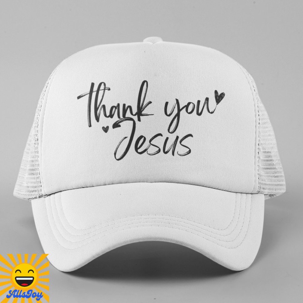 THANK YOU JESUS Handwriting Foam Trucker Hat Snapback Cap White